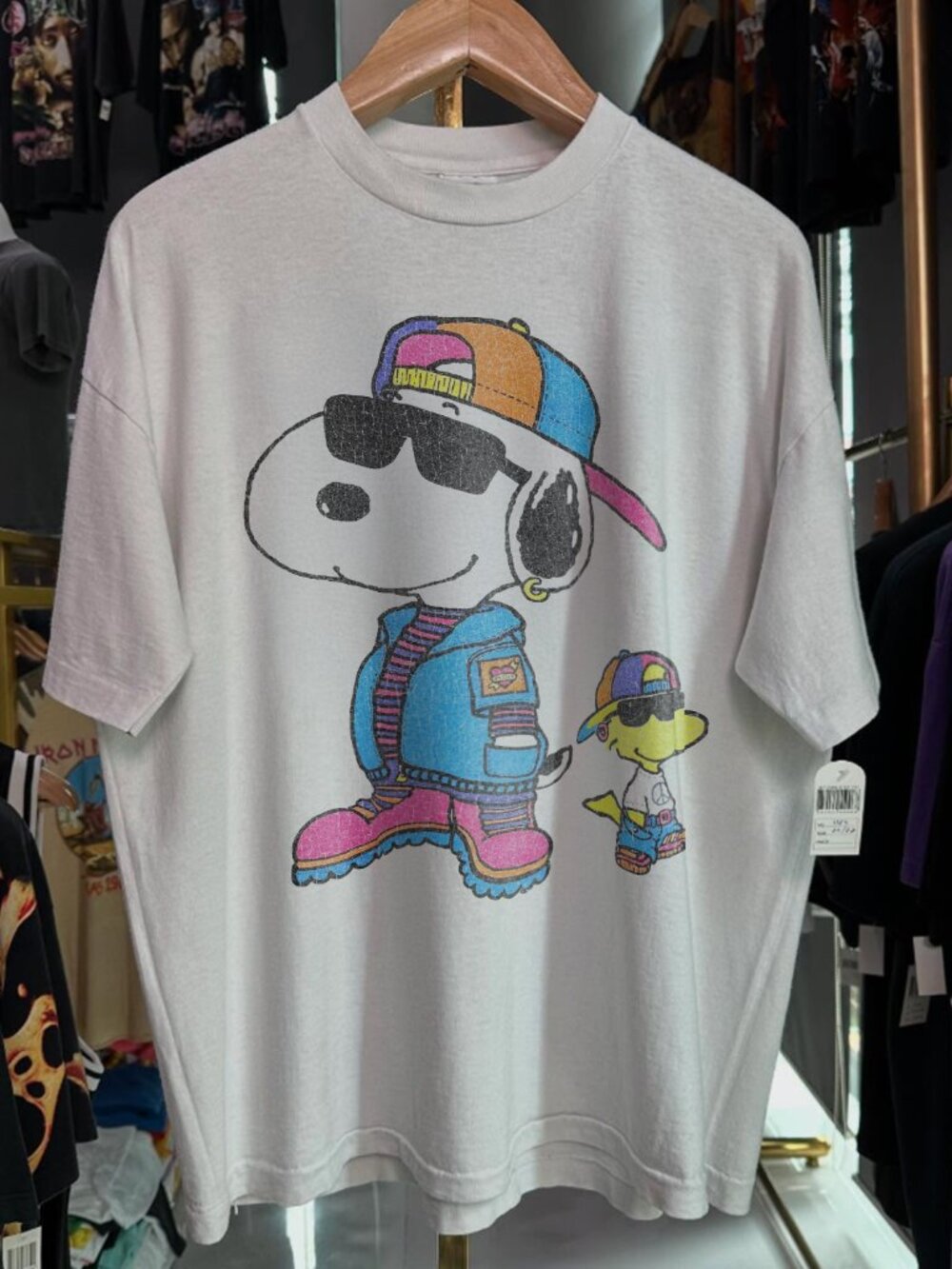 90s Snoopy  Woodstock Hip-Hop Rare  White T-Shirt
